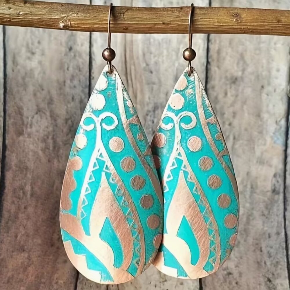 🦋 Turquoise and Copper Boho Earrings